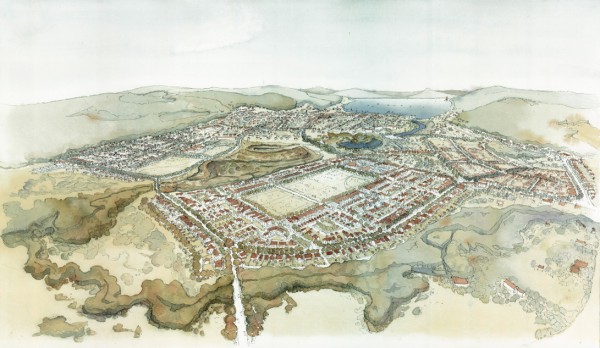 Aerial view of proposed new development looking north